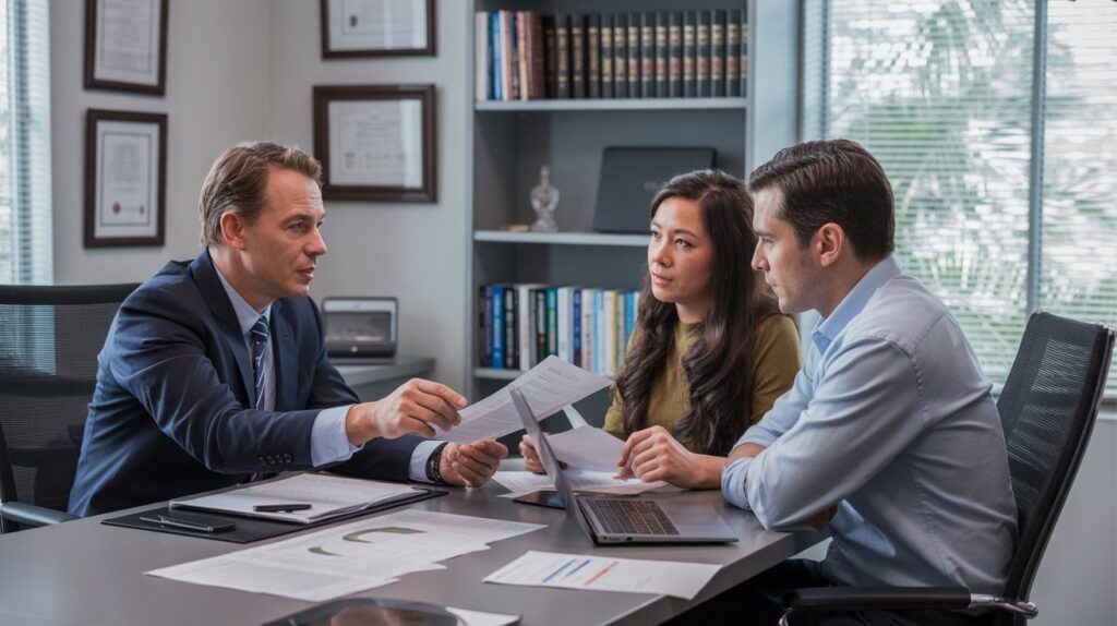 Tax professional explaining new SALT deduction rules to married couple in consultation