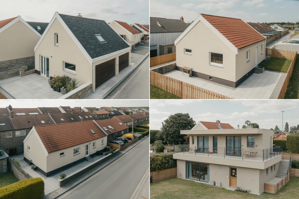 Four different types of ADUs including detached, attached, garage conversion, and basement units