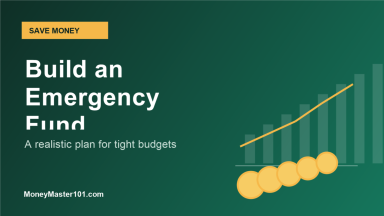 Illustration for building an emergency fund on a tight budget with savings chart and coins