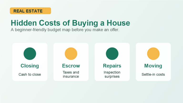 Hidden costs of buying a house budget map with closing escrow repairs and moving expenses