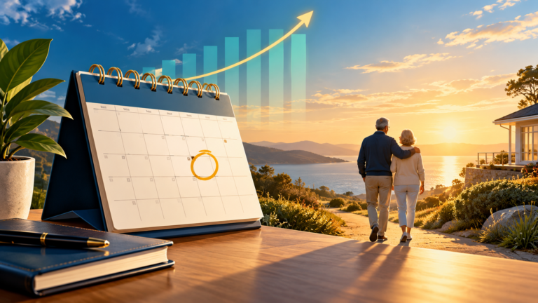 Calendar and retirement planning desk representing how to choose a retirement date