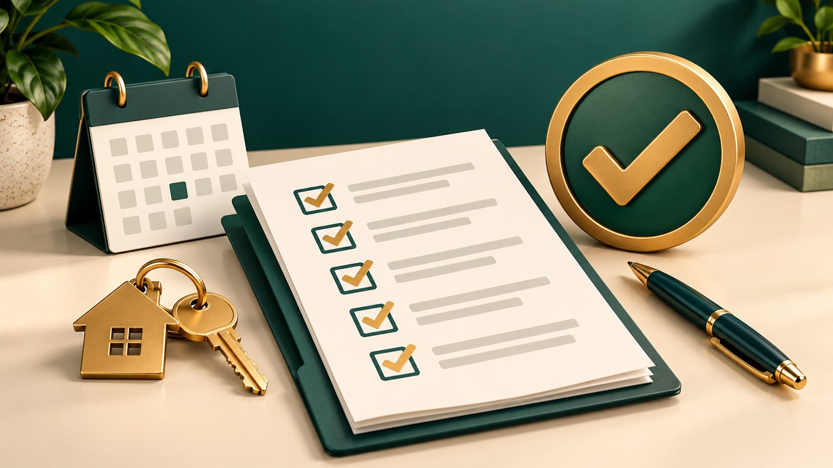 Mortgage closing review checklist with home key and calendar