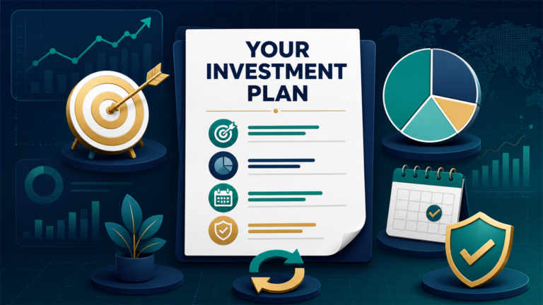Personal investment policy statement with financial goals, portfolio allocation, calendar, and risk controls