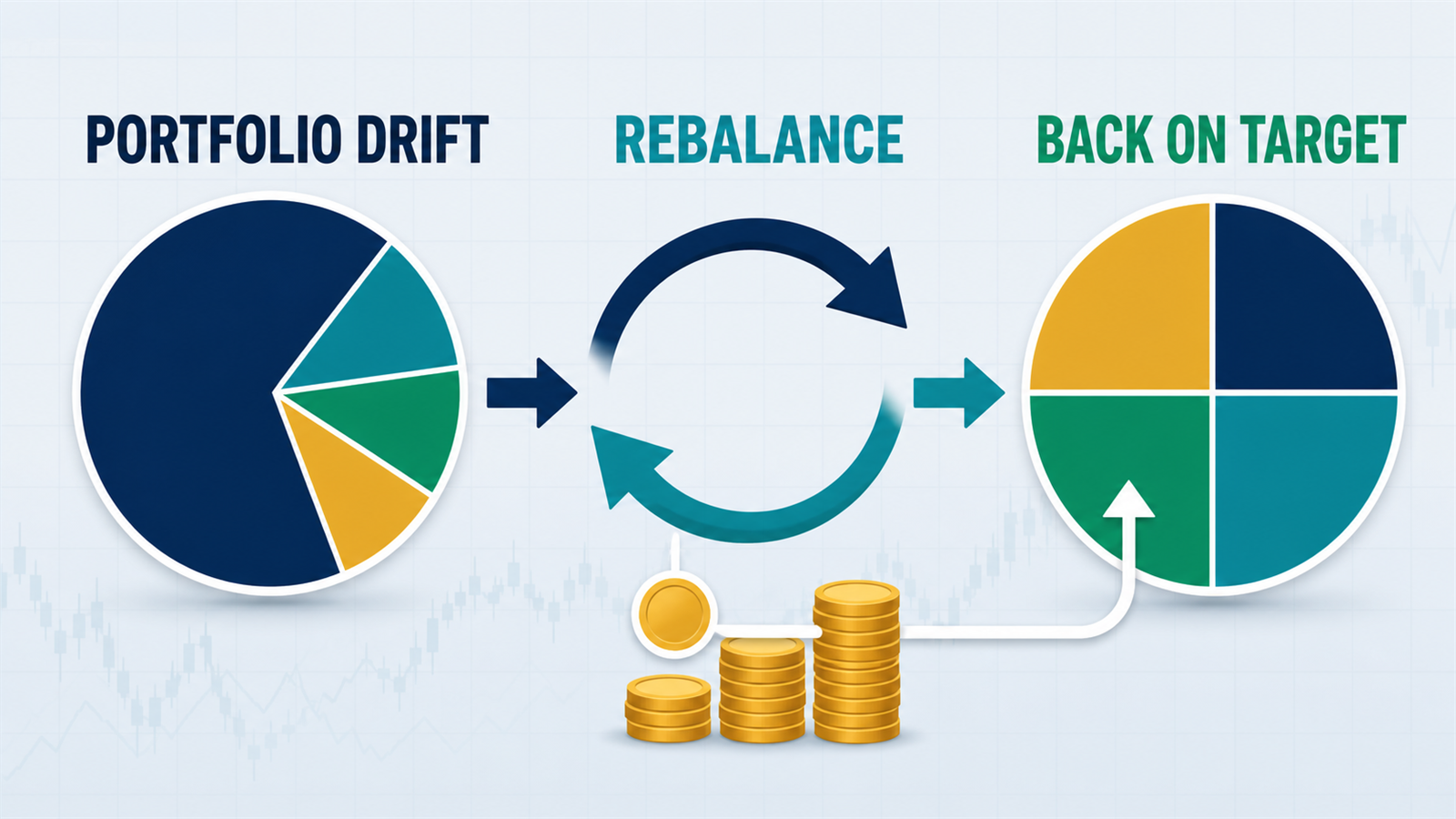 Portfolio drift and rebalancing process using new contributions to return toward a target allocation